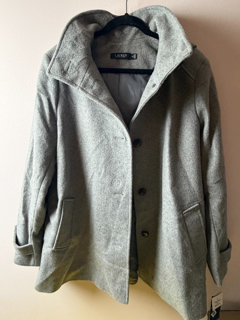 NWT Lauren Ralph Lauren Women’s Hooded Wool Blend Coat Gray Size 16